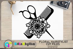 Floral Hairstylist SVG, Floral Hairdresser SVG, Comb scissor Product Image 2