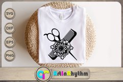 Floral Hairstylist SVG, Floral Hairdresser SVG, Comb scissor Product Image 1