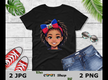 Haiti Flag Day Girl PNG, Cute Cartoon Portrait With Flag Bow Product Image 2