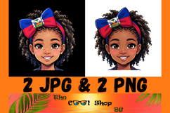 Haiti Flag Day Girl PNG, Cute Cartoon Portrait With Flag Bow Product Image 1