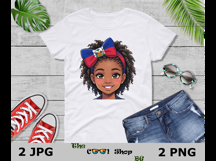 Haiti Flag Day Girl PNG, Cute Cartoon Portrait With Flag Bow Product Image 3