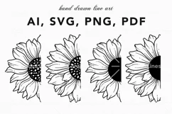 Sunflowers clipart SVG, Half Sunflowers SVG, Line Art Product Image 1
