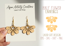 Half Flower with Heart Earrings Laser Cut Template Product Image 1