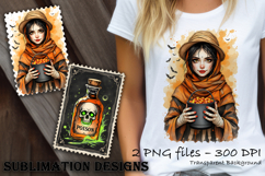 Retro Halloween stamp, vintage watercolor clipart Product Image 1
