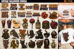 Vintage Halloween PNG Clipart Bundle | 36 Retro Illustration Product Image 1