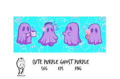 Cute Purple Ghost Daily Activities Cartoon Set Product Image 1