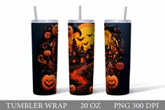 Halloween Tumbler Sublimation. Scary Pumpkin Tumbler Design Product Image 1