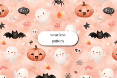 Cute Halloween Ghost &amp; Pumpkin Seamless Pattern Product Image 1