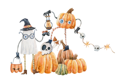 Cute Watercolor Halloween Ghost and Pumpkin Product Image 2