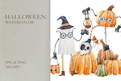 Cute Watercolor Halloween Ghost and Pumpkin Product Image 1