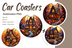 Halloween Car Coasters Haunted House Car Accessories Circle Product Image 1