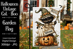 Halloween Garden Flag, Sublimation Vintage Cat Boo Flag d1 Product Image 1