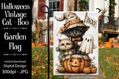 Halloween Garden Flag, Sublimation Vintage Cat Boo Flag d2 Product Image 1