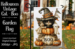 Halloween Garden Flag, Sublimation Vintage Cat Boo Flag d3 Product Image 1