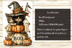 Halloween Garden Flag, Sublimation Vintage Cat Boo Flag d3 Product Image 2