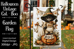 Halloween Garden Flag, Sublimation Vintage Cat Boo Flag d4 Product Image 1