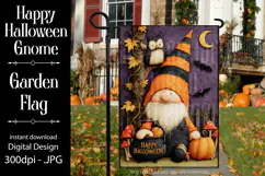 Halloween Garden Flag, Happy Halloween Gnome Garden Flag d1 Product Image 1