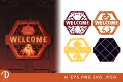 Round Halloween Door Sign with Ghost and Pumpkin SVG Product Image 1