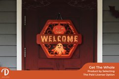 Round Halloween Door Sign with Ghost and Pumpkin SVG Product Image 2