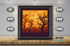 Halloween Scene 3D Shadow Box Layered Papercut SVG Product Image 2