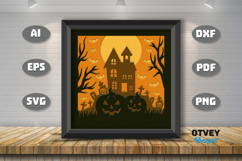 Halloween Scene 3D Shadow Box Layered Papercut SVG Product Image 1