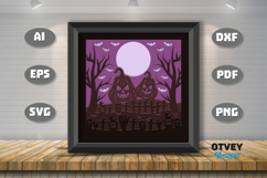 Halloween Scene 3D Shadow Box Layered Papercut SVG Product Image 2