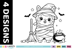 Halloween alpaca SVG and PNG files for creative projects.