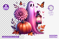 Halloween Autumn Ghost Pumpkin Clipart PNG Sublimation Product Image 1
