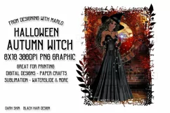 Halloween Autumn Witch PNG Graphic Black Hair Design Product Image 1