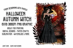 Halloween Autumn Witch PNG Graphic Dark Hair Design Product Image 1