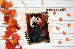 Halloween Autumn Witch PNG Graphic Platinum Hair Design Product Image 3