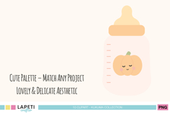 Baby bottle decorated with a sleeping pumpkin face