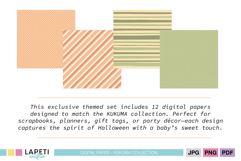 Halloween baby pastel digital paper pack with heart, stripe, star and polka dot patterns.