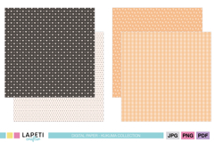 Halloween baby pastel digital papers with black hearts, polka dots, triangles and gingham patterns.