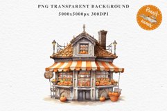 Halloween Bakery Stand Storefront Clipart PNG Scrapbooking Fairy Tale Art Image Watercolor Transparent Print illustration sublimation creepy printable digital watercolor halloween bakery stand, spooky clipart, sublimation nursery, Creepy Witch art, storef