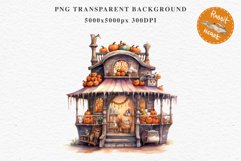 Halloween Bakery Stand Storefront Clipart PNG Scrapbooking Fairy Tale Art Image Watercolor Transparent Print illustration sublimation creepy printable digital watercolor halloween bakery stand, spooky clipart, sublimation nursery, Creepy Witch art, storef