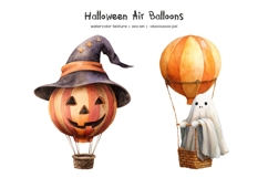 Watercolor Halloween hot air balloon Pumpkin clipart Product Image 3