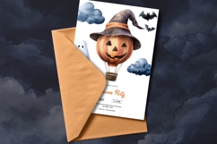 Watercolor Halloween hot air balloon Pumpkin clipart Product Image 8
