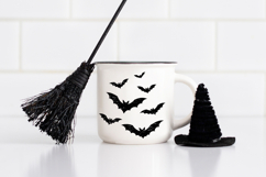 Black distressed bat graphics in assorted sizes designed for spooky season shirts, mugs, tote bags, and decorations.