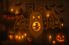 Bat Candle Holder SVG - Halloween Lantern Laser Cut File Product Image 7