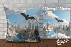 Fantasy Square Pillow cover sublimation, flying bat Product Image 1