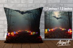 Fantasy Square Dark Pillow cover sublimation, flying bat Product Image 1