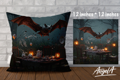 Square Dark Pillow cover sublimation, gothic horror bat Product Image 1