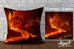 Pillow cover sublimation, horror bat skeleton with lava Product Image 1