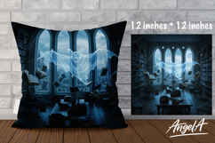 Pillow cover sublimation, horror bat ghost, gothic library Product Image 1