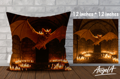Gothic Pillow cover sublimation, horror bat with candles Product Image 1