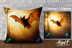 Pillow cover sublimation, flying bat in autumn forest Product Image 1