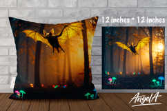 Pillow cover sublimation, flying bat in autumn forest Product Image 1