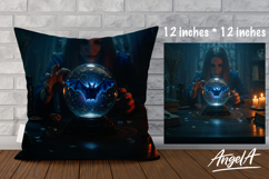 Dark Pillow cover sublimation, witch, magical ball with bat Product Image 1