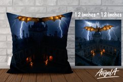 Dark Pillow cover sublimation, flying ball gothic castle Product Image 1